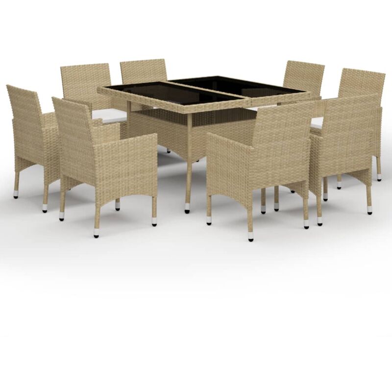

Muebles de jardín 9 piezas ratán sintético y vidrio beige - Beige - Vidaxl