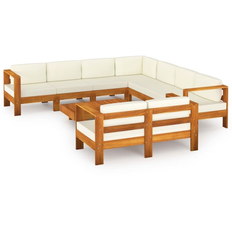 

vidaXL Muebles de jardín 9 pzas cojines blanco crema madera de acacia - Marrón
