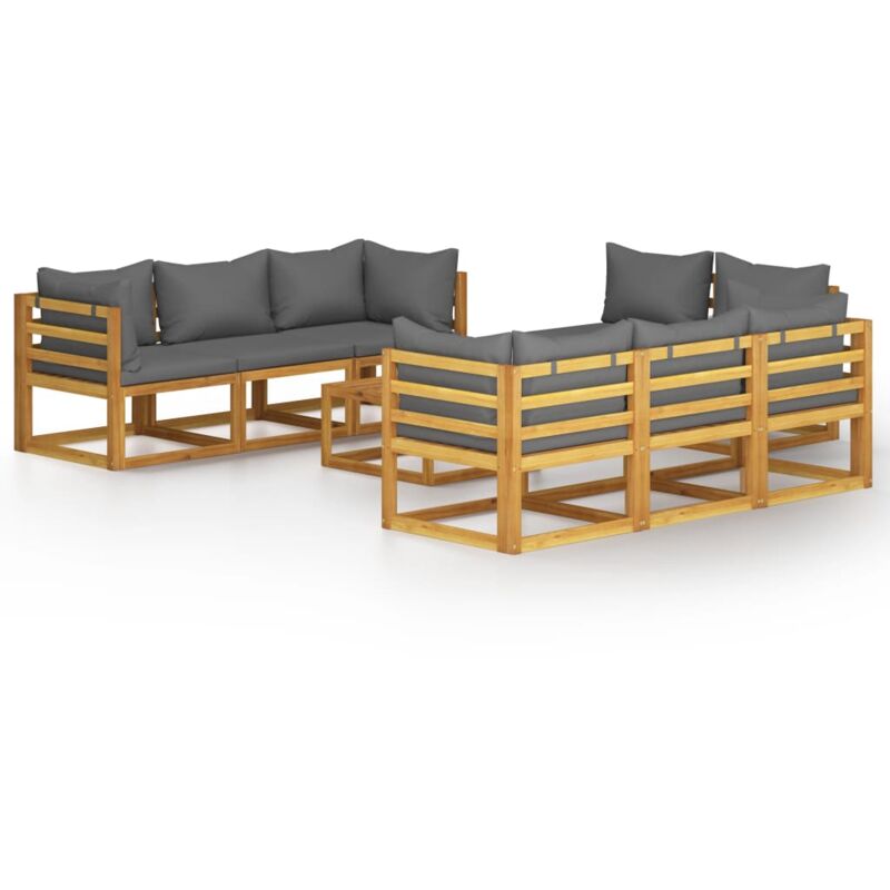 

Muebles de jardín 9 pzas cojines madera maciza de acacia - Gris - Vidaxl