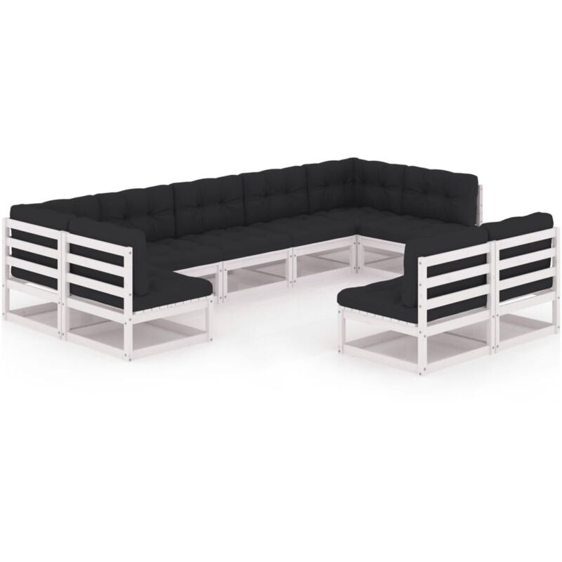

Muebles de jardín 9 pzas y cojines blanco madera maciza pino - Blanco - Vidaxl