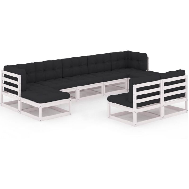 

Muebles de jardín 9 pzas y cojines blanco madera maciza pino - Blanco - Vidaxl