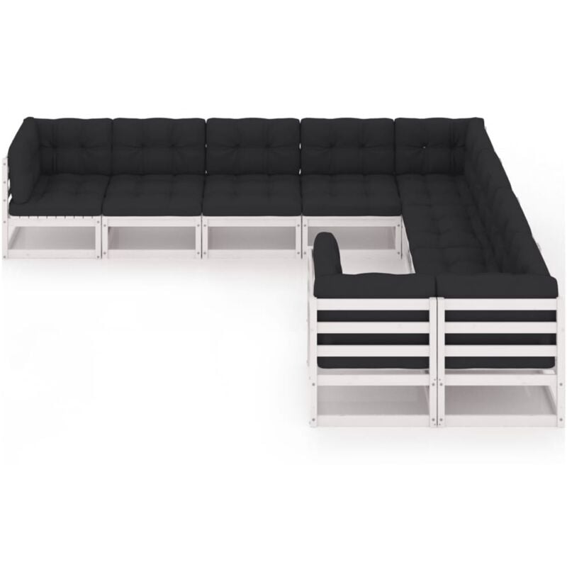 

Muebles de jardín 9 pzas y cojines blanco madera maciza pino - Blanco - Vidaxl