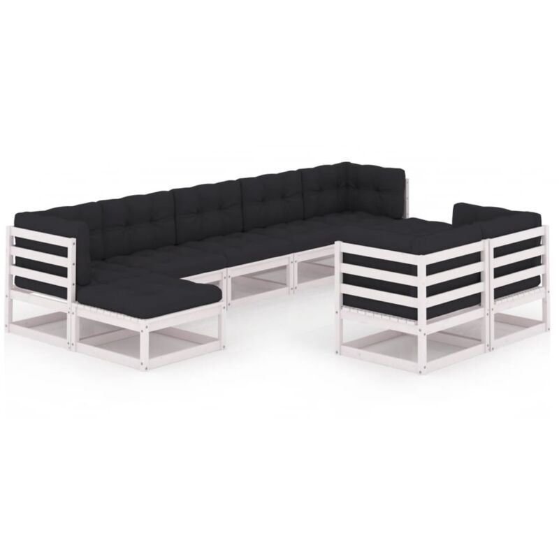 

Muebles de jardín 9 pzas y cojines blanco madera maciza pino - Blanco - Vidaxl