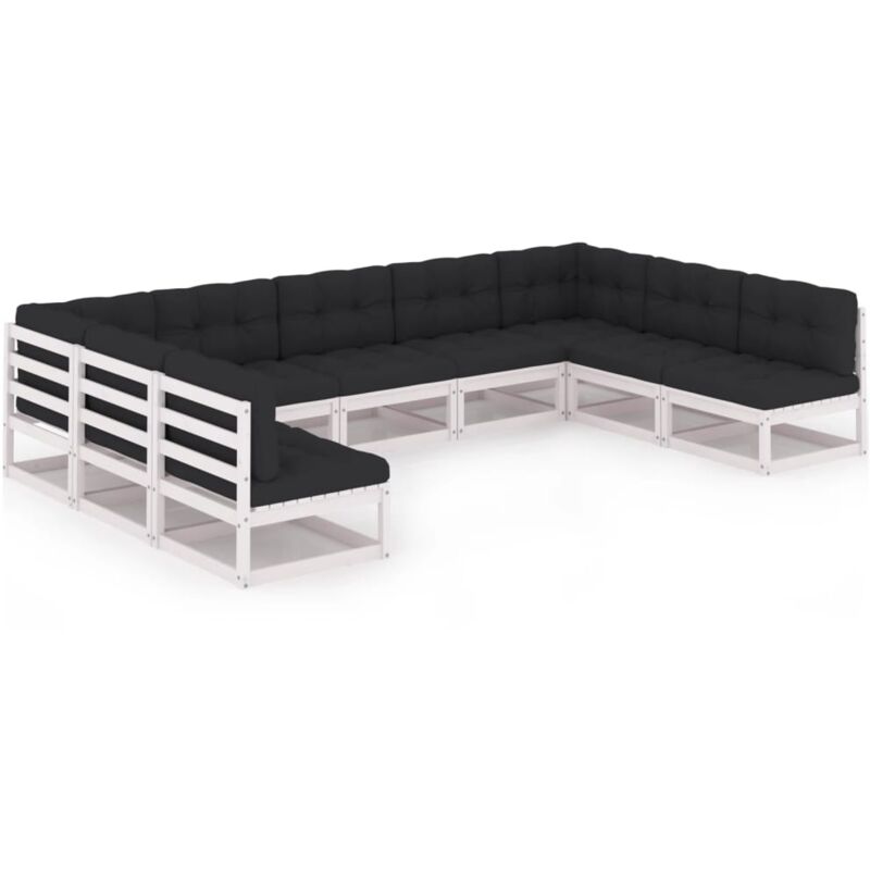 

Muebles de jardín 9 pzas y cojines blanco madera maciza pino - Blanco - Vidaxl
