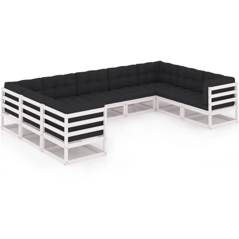

Muebles de jardín 9 pzas y cojines blanco madera maciza pino - Blanco - Vidaxl
