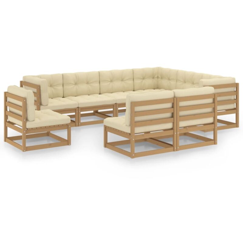 

Muebles de jardín 9 pzas y cojines marrón miel madera pino - Marrón - Vidaxl