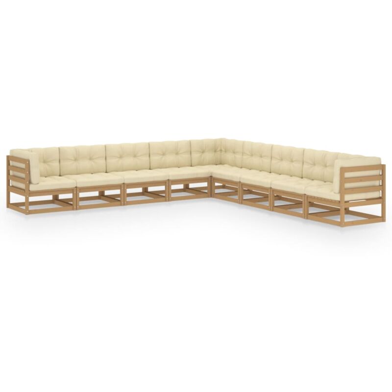 

Muebles de jardín 9 pzas y cojines marrón miel madera pino - Marrón - Vidaxl