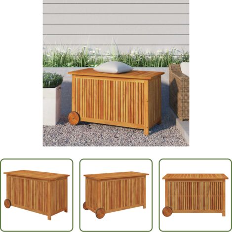 vidaXL Muebles de jardín -  Caja de almacenaje de jardín ruedas acacia maciza 90x50x58 cm