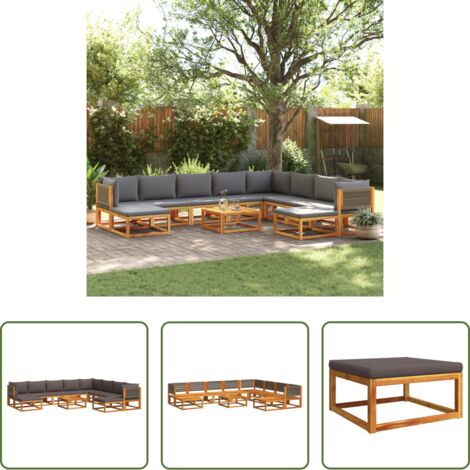 vidaXL Muebles de jardín -  Conjunto de sofá de jardín de 11 piezas con cojines de madera de acacia y cuerda