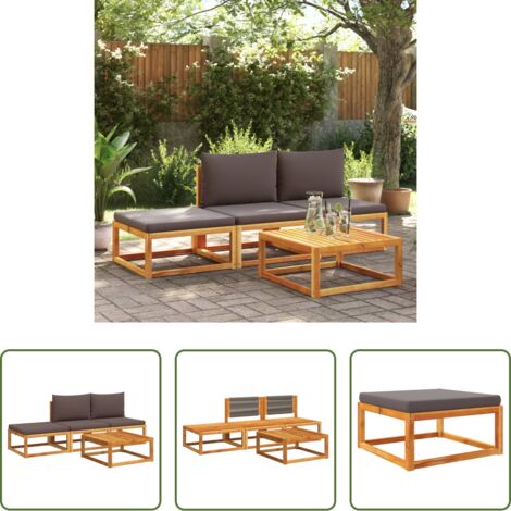 vidaXL Muebles de jardín -  Conjunto de sofá de jardín de 4 piezas con cojines de madera de acacia y cuerda