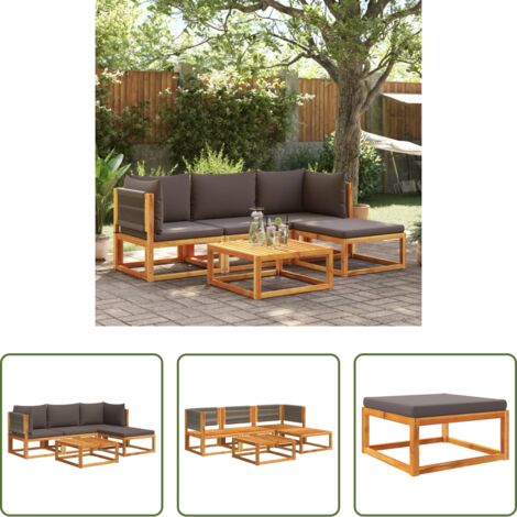 vidaXL Muebles de jardín -  Conjunto de sofá de jardín de 5 piezas con cojines de madera de acacia y cuerda