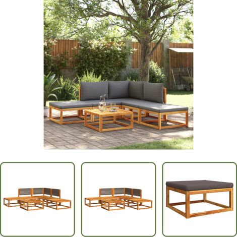 vidaXL Muebles de jardín -  Conjunto de sofá de jardín de 6 piezas con cojines de madera de acacia y cuerda