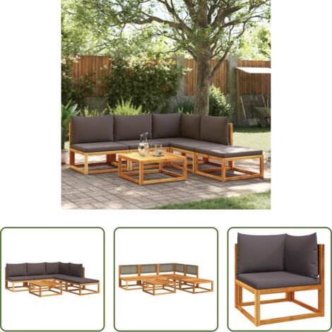 vidaXL Muebles de jardín -  Conjunto de sofá de jardín de 6 piezas con cojines de madera de acacia y ratán