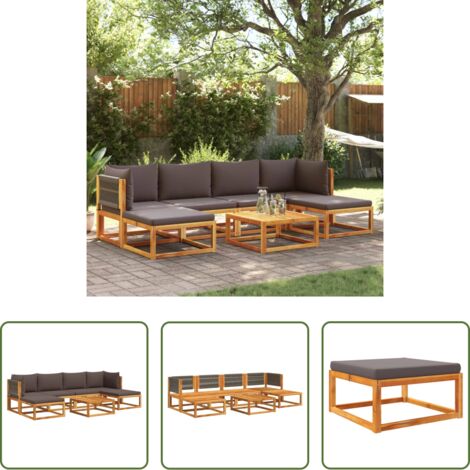 vidaXL Muebles de jardín -  Conjunto de sofá de jardín de 7 piezas con cojines de madera de acacia y cuerda