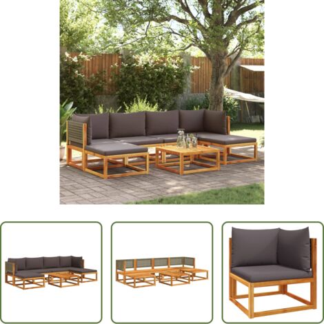 vidaXL Muebles de jardín -  Conjunto de sofá de jardín de 7 piezas con cojines de madera de acacia y ratán