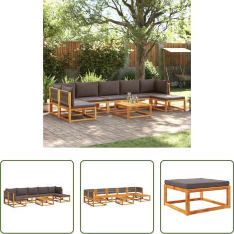 vidaXL Muebles de jardín -  Conjunto de sofá de jardín de 8 piezas con cojines de madera de acacia y cuerda