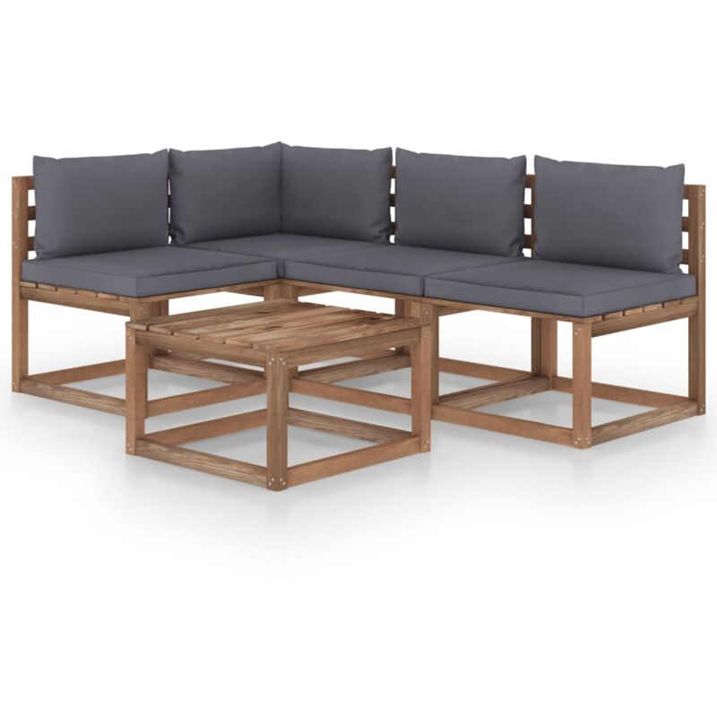 

vidaXL Muebles de jardín de 5 piezas con cojines gris antracita - Marrón
