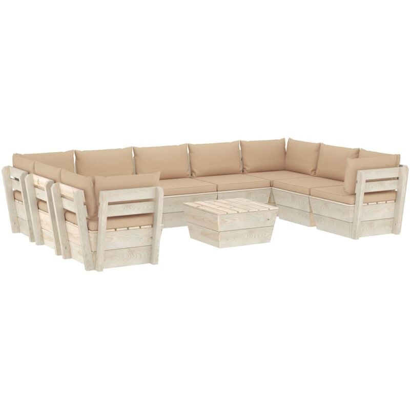 

Muebles de jardín de palés 10 piezas y cojines madera de abeto - Beige - Vidaxl