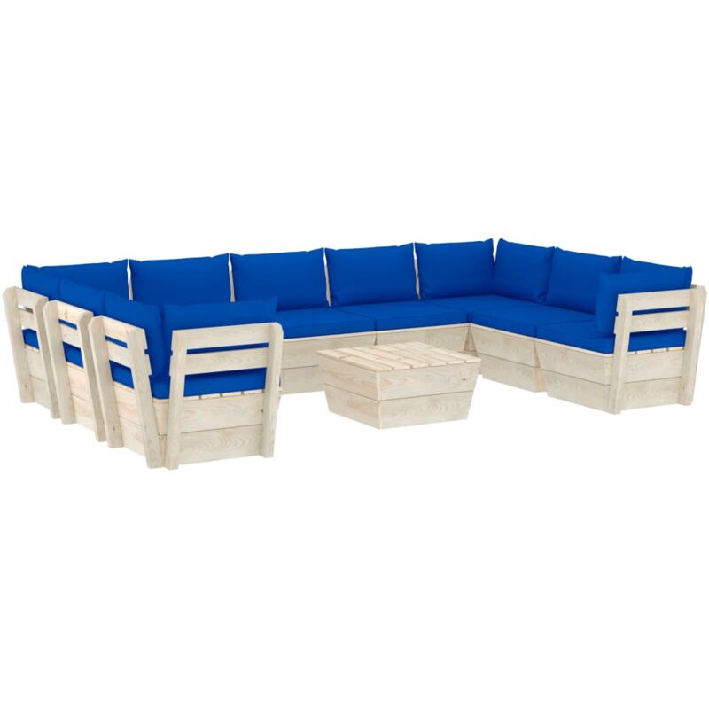 

Muebles de jardín de palés 10 piezas y cojines madera de abeto - Azul - Vidaxl