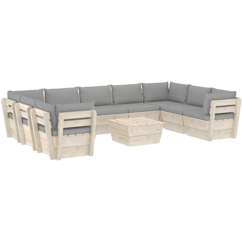 

Muebles de jardín de palés 10 piezas y cojines madera de abeto - Gris - Vidaxl