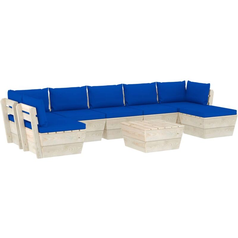 

Muebles de jardín de palés 8 piezas y cojines madera de abeto - Azul - Vidaxl
