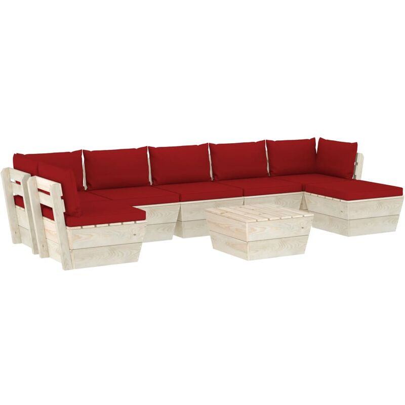 

Muebles de jardín de palés 8 piezas y cojines madera de abeto - Rojo - Vidaxl