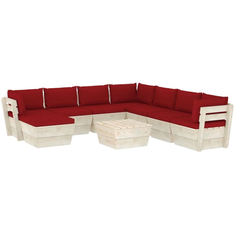 

Muebles de jardín de palés 9 piezas y cojines madera de abeto - Rojo - Vidaxl
