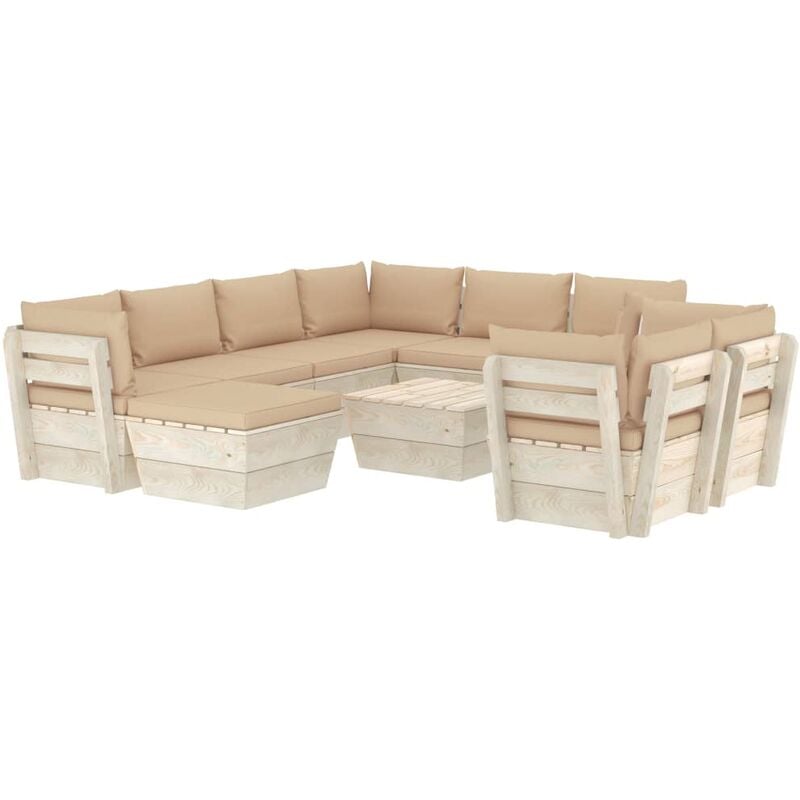 

Muebles de jardín de palets 10 piezas y cojines madera de abeto - Beige - Vidaxl