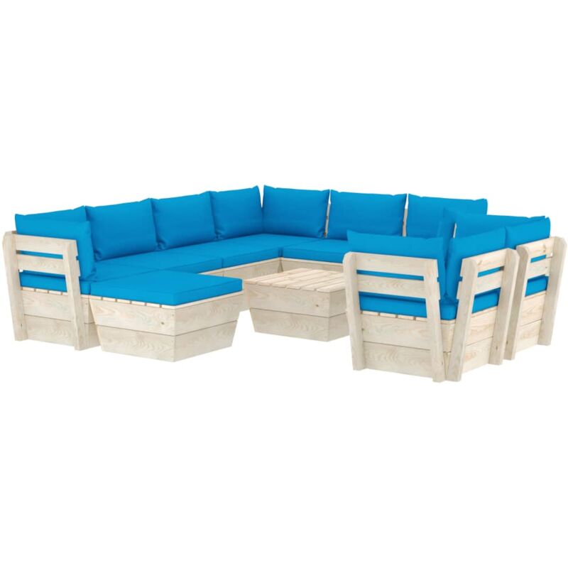 

Muebles de jardín de palets 10 pzas y cojines madera de abeto - Azul - Vidaxl