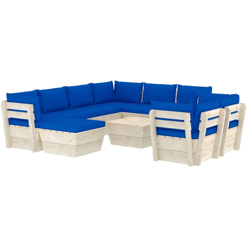 

Muebles de jardín de palets 10 pzas y cojines madera de abeto - Azul - Vidaxl
