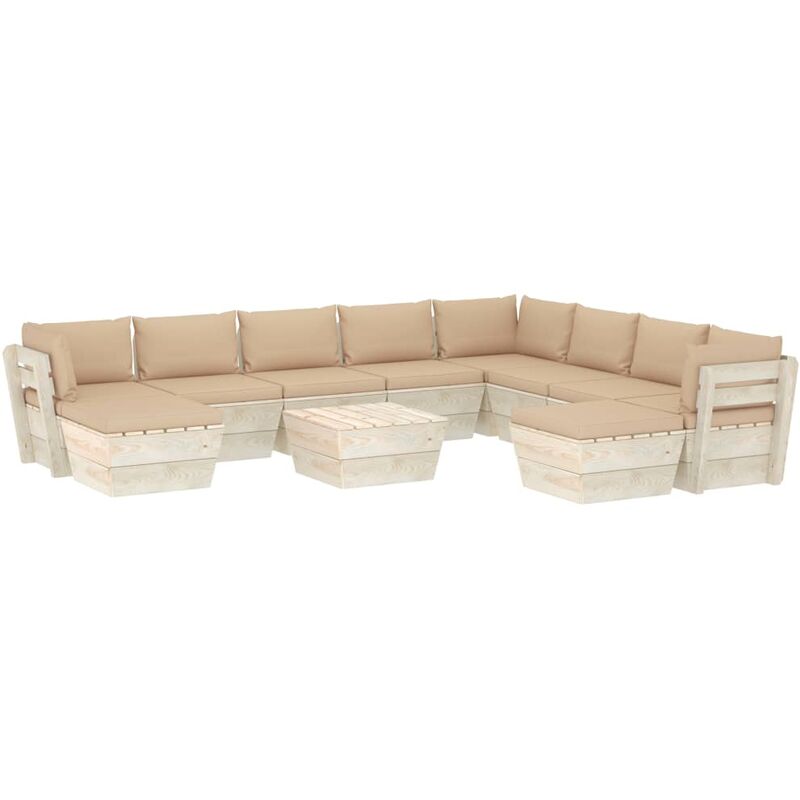 

Muebles de jardín de palets 11 pzas y cojines madera de abeto - Beige - Vidaxl