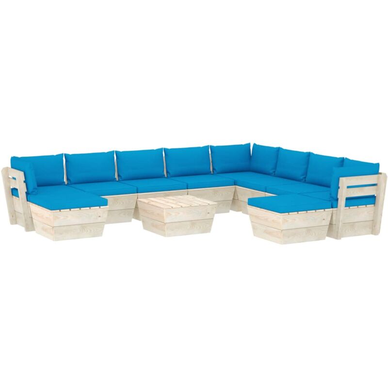 

Muebles de jardín de palets 11 pzas y cojines madera de abeto - Azul - Vidaxl