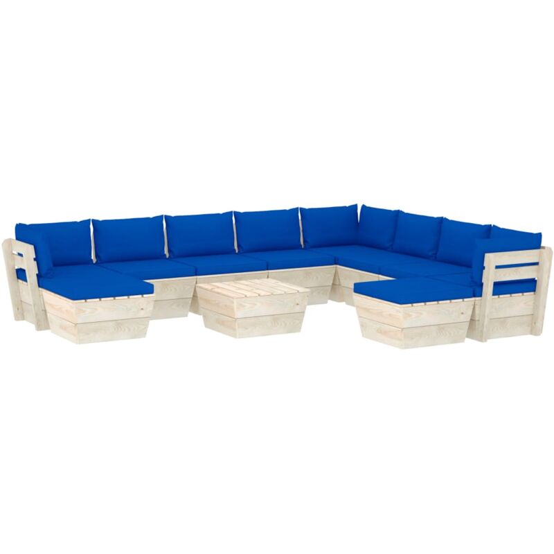 

Muebles de jardín de palets 11 pzas y cojines madera de abeto - Azul - Vidaxl