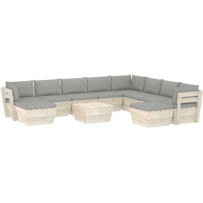 

Muebles de jardín de palets 11 pzas y cojines madera de abeto - Gris - Vidaxl