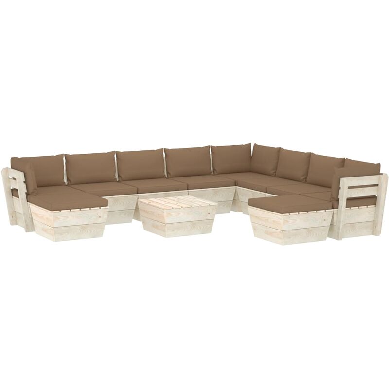 

Muebles de jardín de palets 11 pzas y cojines madera de abeto - Gris Topo - Vidaxl