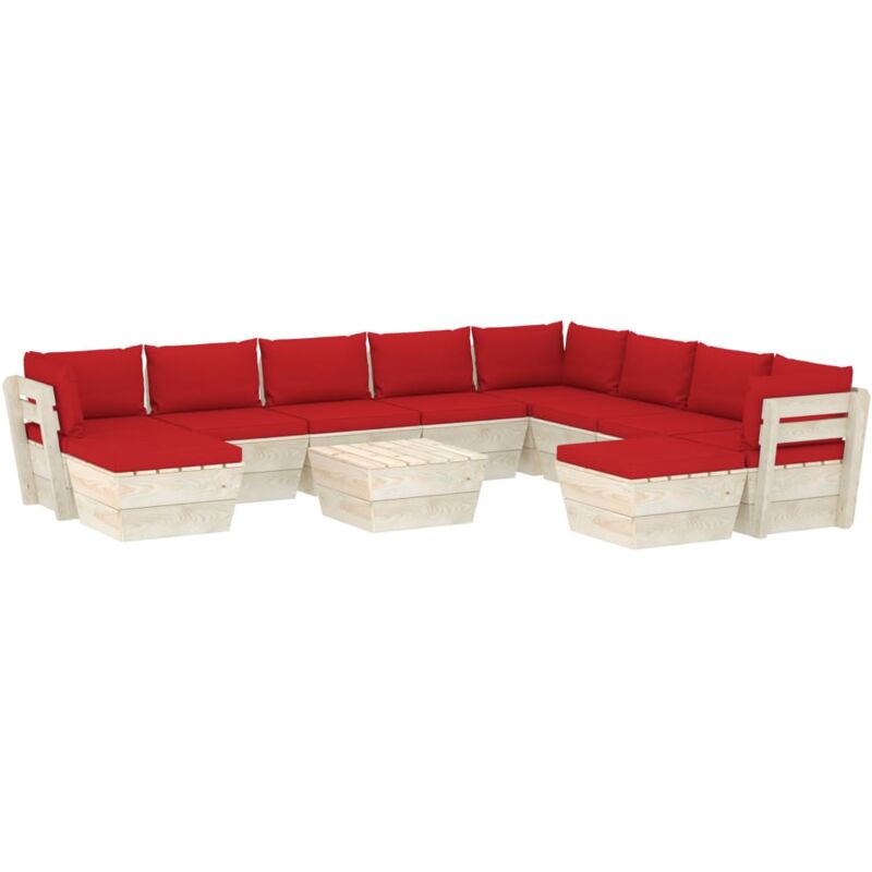 

Muebles de jardín de palets 11 pzas y cojines madera de abeto - Rojo - Vidaxl