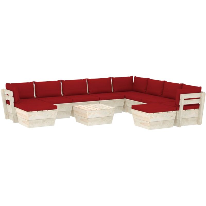 

Muebles de jardín de palets 11 pzas y cojines madera de abeto - Rojo - Vidaxl