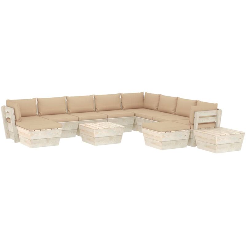 

Muebles de jardín de palets 12 pzas y cojines madera de abeto - Beige - Vidaxl