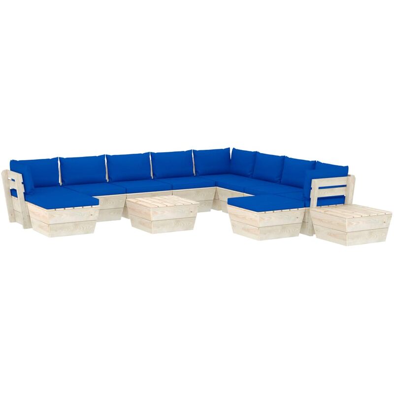 

Muebles de jardín de palets 12 pzas y cojines madera de abeto - Azul - Vidaxl