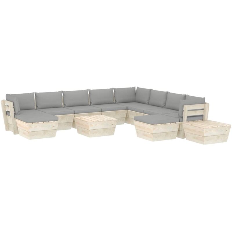 

Muebles de jardín de palets 12 pzas y cojines madera de abeto - Gris - Vidaxl
