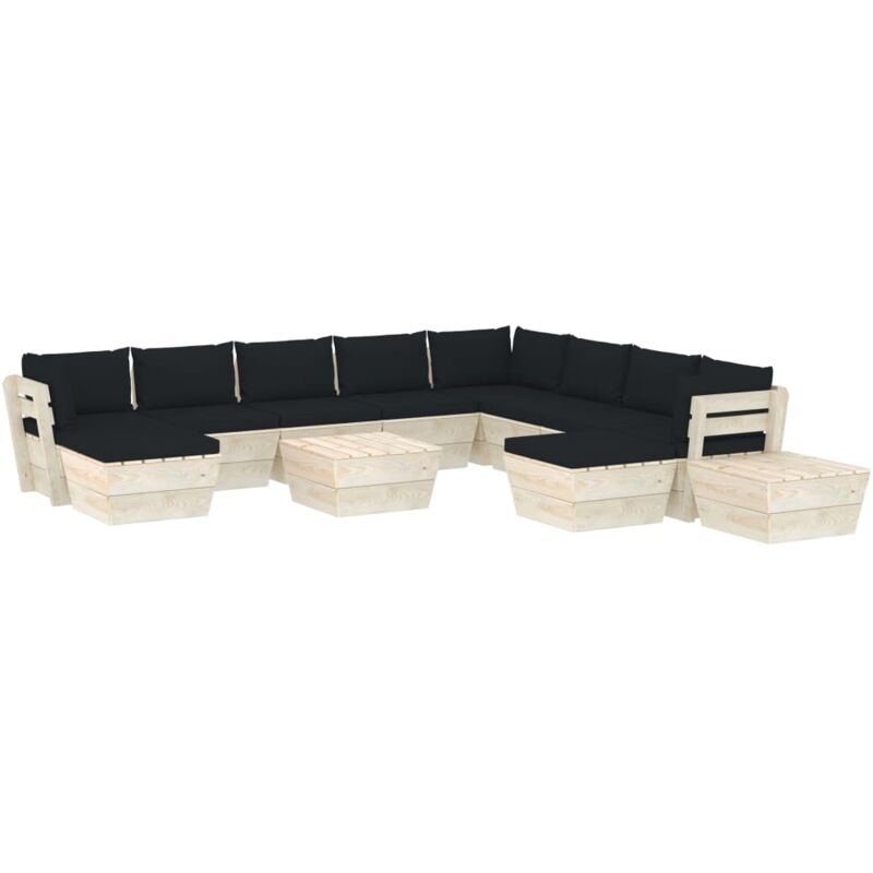

Muebles de jardín de palets 12 pzas y cojines madera de abeto - Negro - Vidaxl