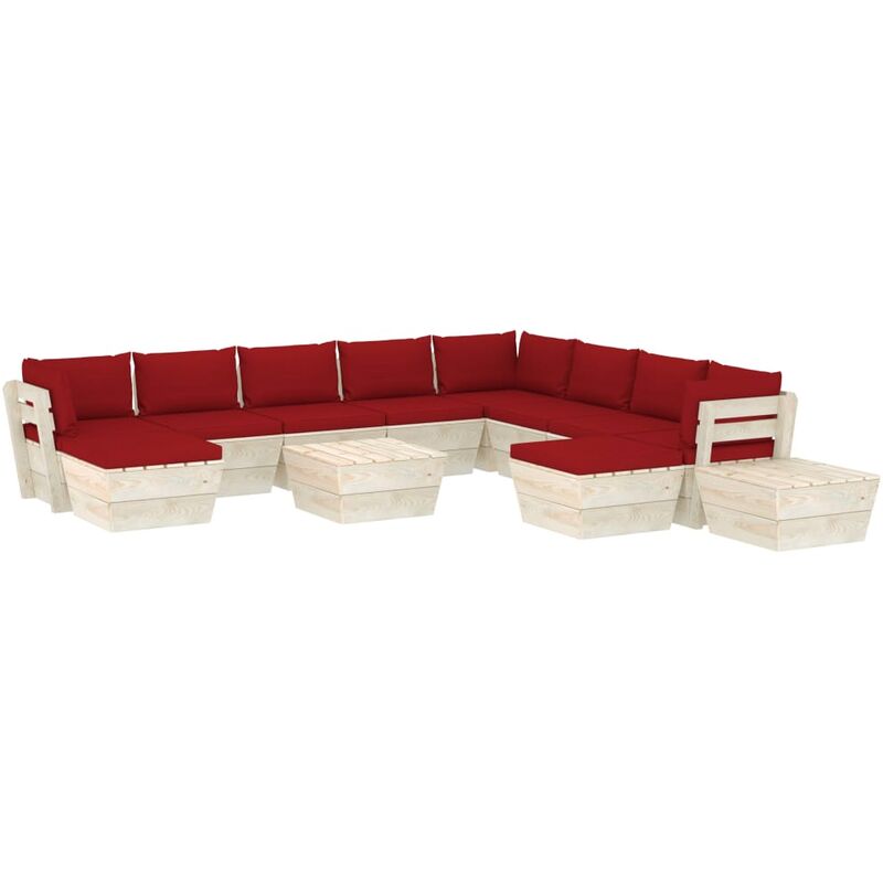 

Muebles de jardín de palets 12 pzas y cojines madera de abeto - Rojo - Vidaxl