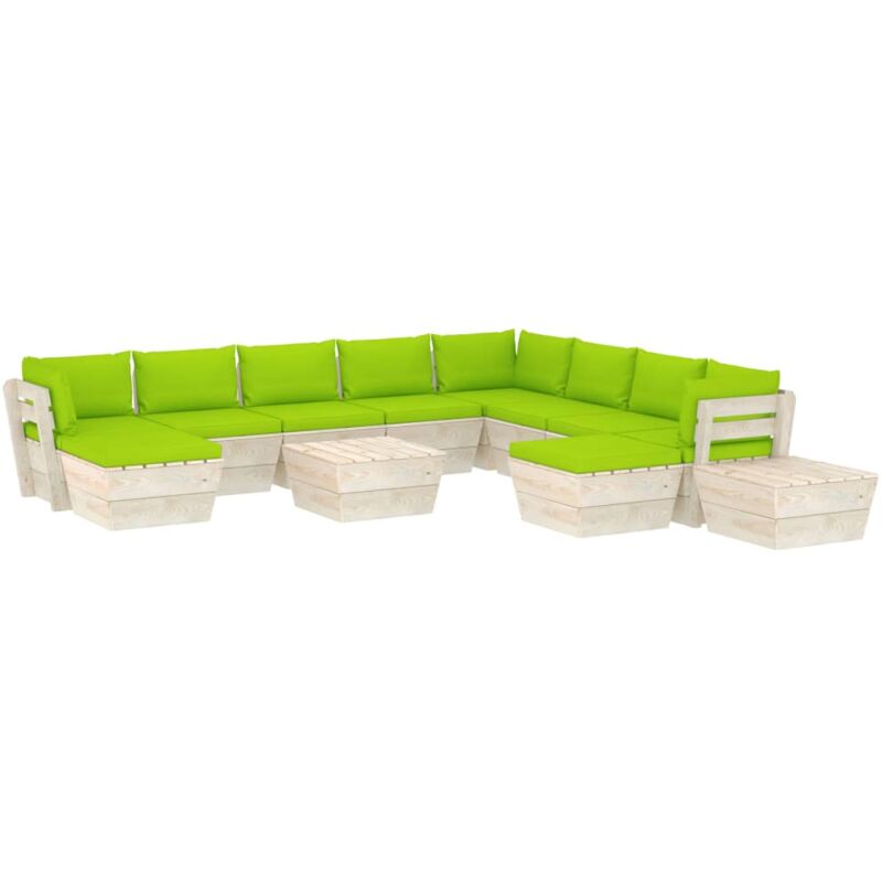 

Muebles de jardín de palets 12 pzas y cojines madera de abeto - Verde - Vidaxl