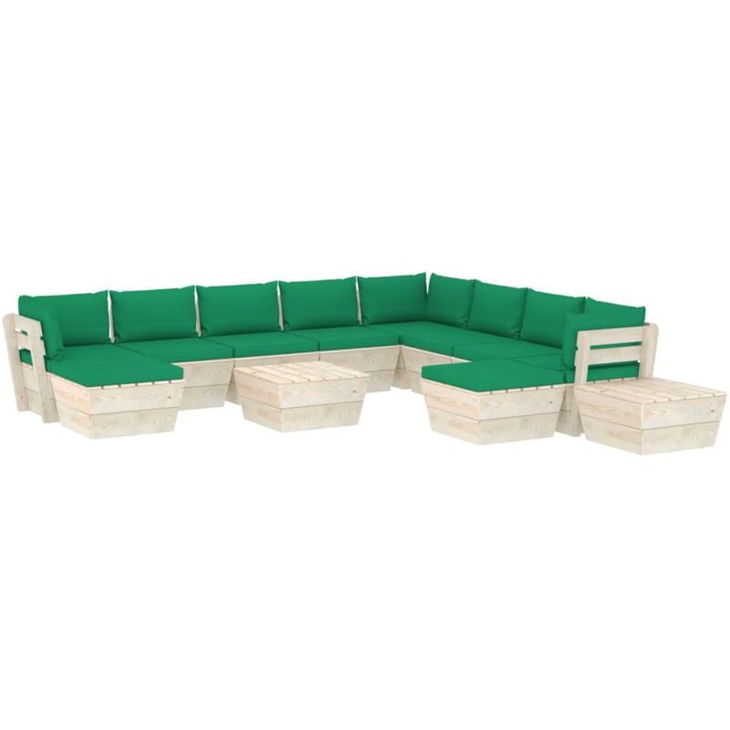 

Muebles de jardín de palets 12 pzas y cojines madera de abeto - Verde - Vidaxl