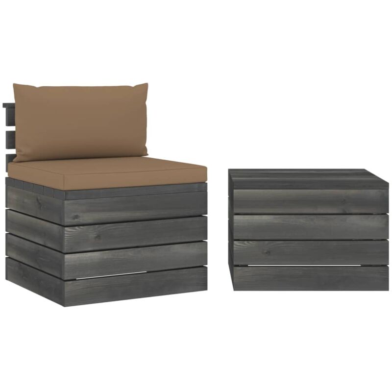 

vidaXL Muebles de jardín de palets 2 piezas cojines madera de pino - Gris Topo