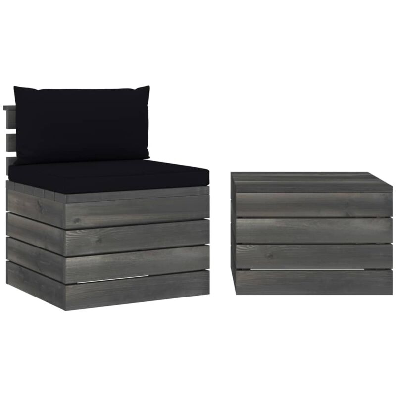 

vidaXL Muebles de jardín de palets 2 piezas cojines madera maciza pino - Negro