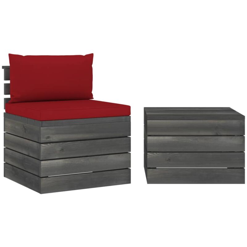 

vidaXL Muebles de jardín de palets 2 piezas cojines madera maciza pino - Rojo