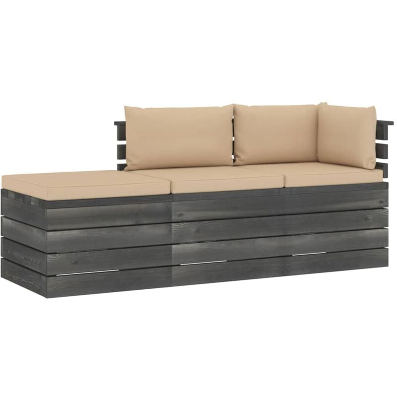 

Muebles de jardín de palets 3 piezas cojines madera maciza pino - Beige - Vidaxl