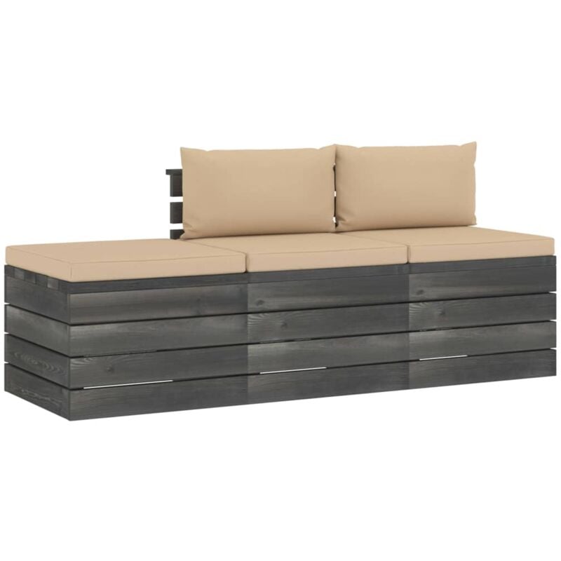 

Muebles de jardín de palets 3 piezas cojines madera maciza pino - Beige - Vidaxl