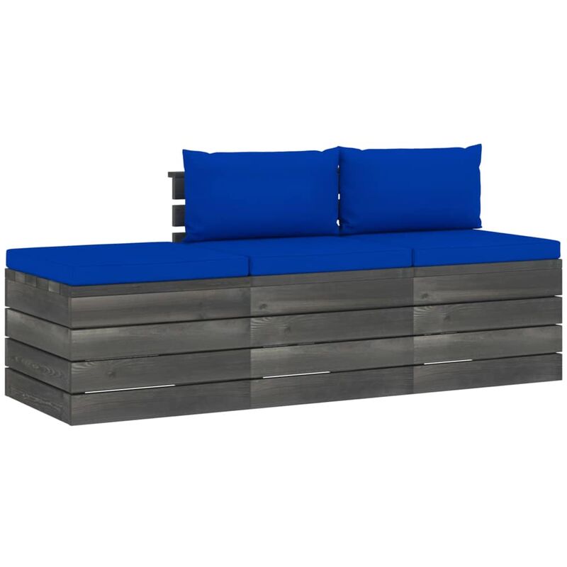 

vidaXL Muebles de jardín de palets 3 piezas cojines madera maciza pino - Azul